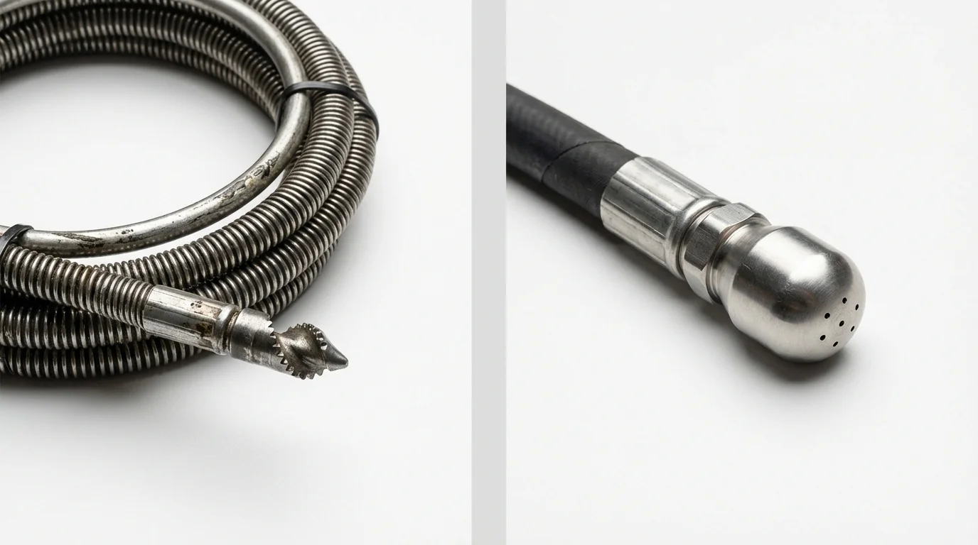 Drain snake cable and hydro jetting nozzle used for drain cleaning in Mena, AR
